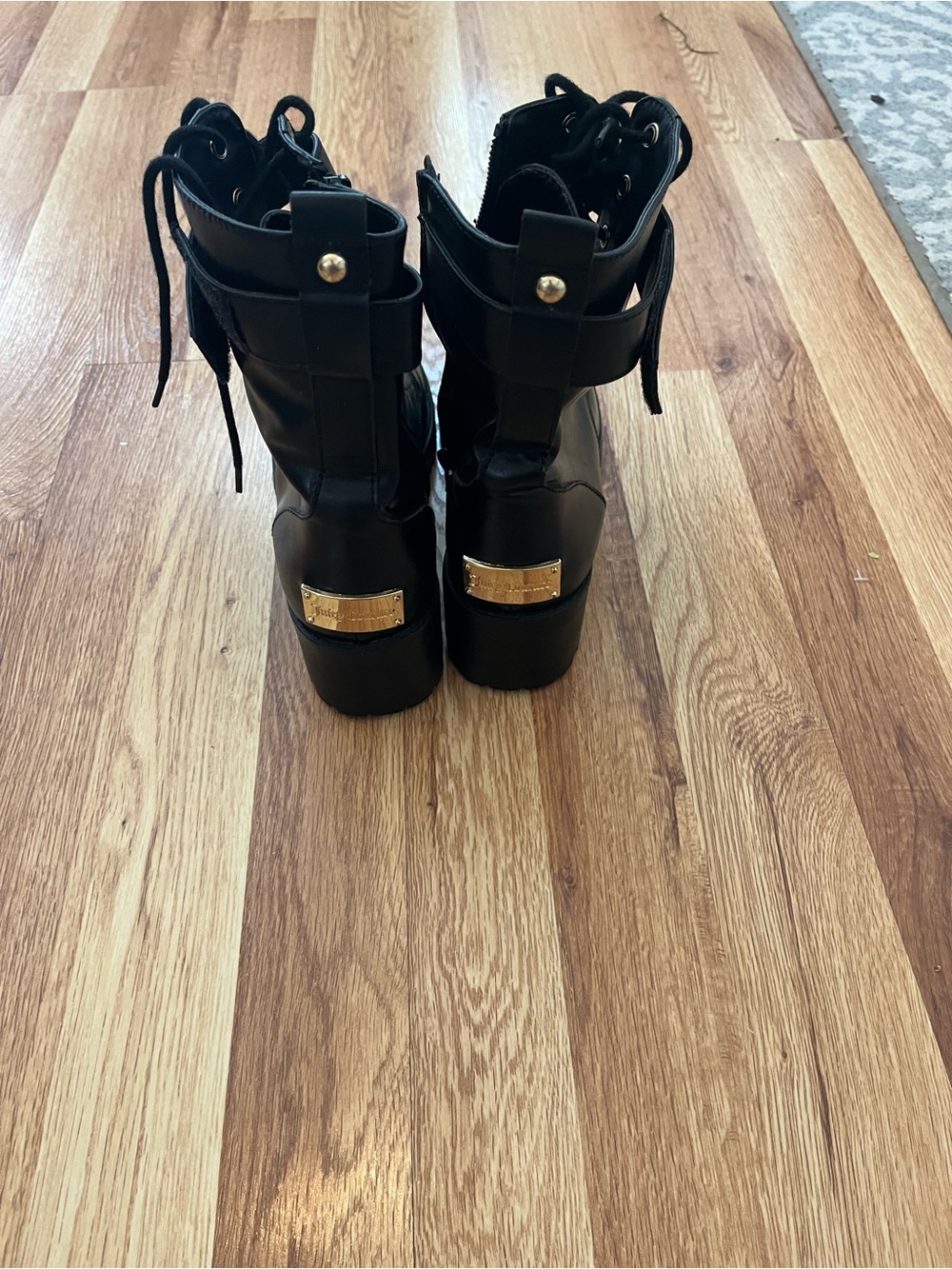 Juicy Couture Black Lace-Up Combat Boots with Strap - Picture 3 of 6